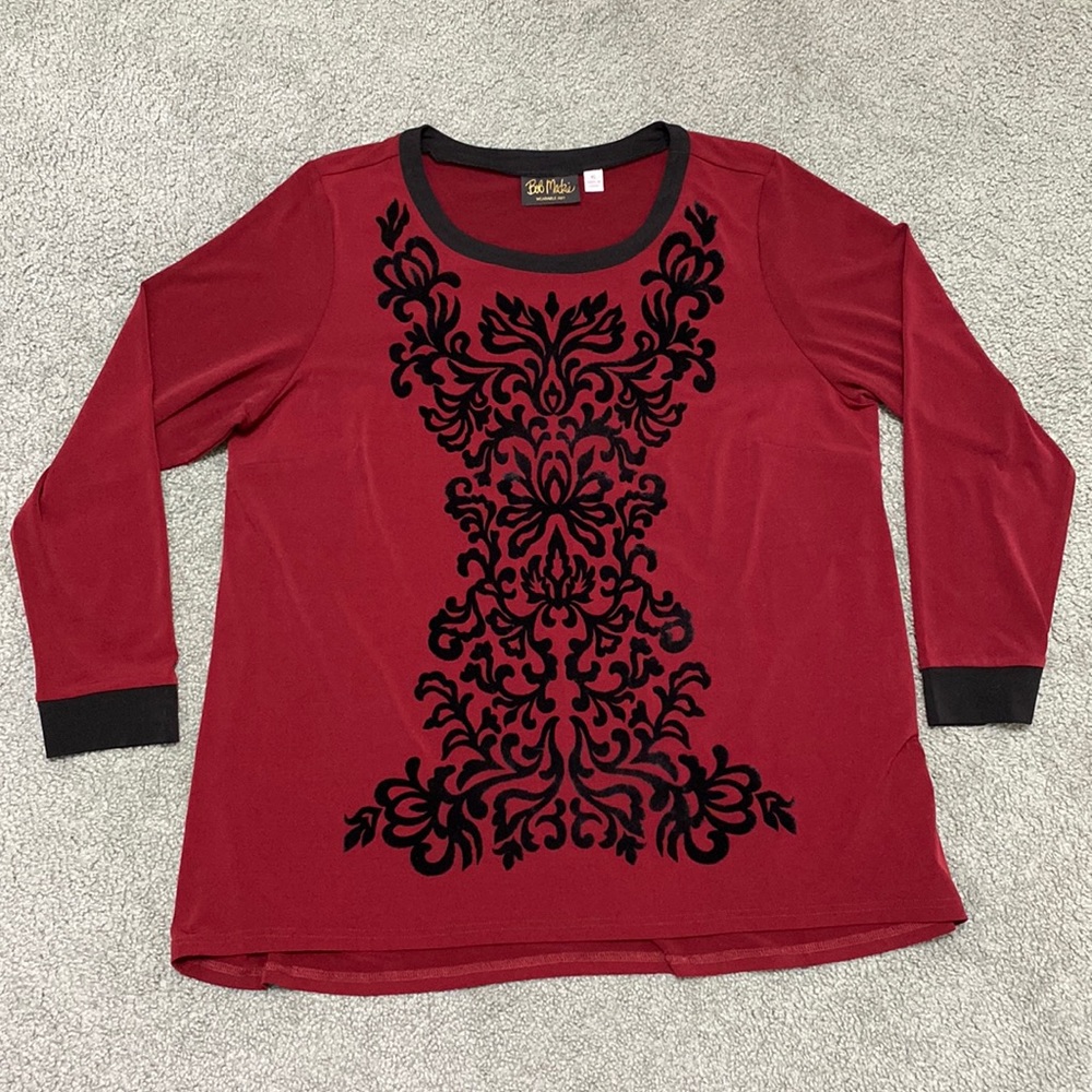 Bob Mackie Velour Patterned Top Shirt womens XL
